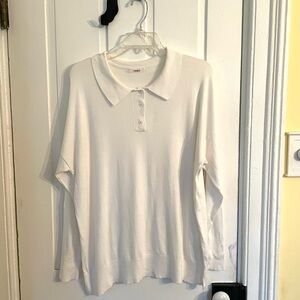 Cherish Women’s White Collared Long Sleeve Lightweight Sweater Top Size Large